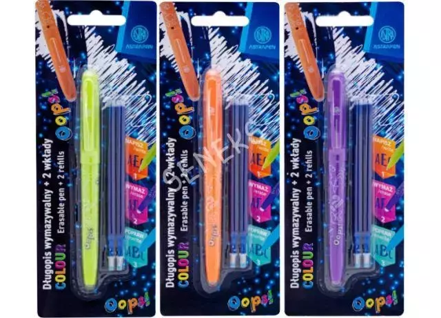 Długopis wymazywalny ASTRAPEN OOPS! Colour + 2 wkłady niebieskie blister - Papiernicze i szkolne