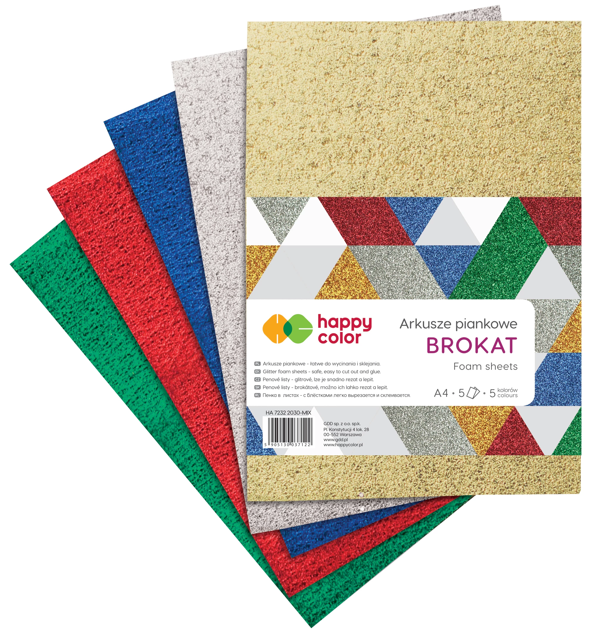 Arkusze piankowe A4 5 kolorów HAPPY COLOR - Papiernicze i szkolne