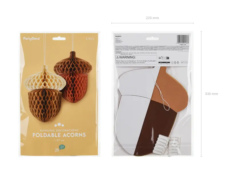 Dekoracja bibułowa Żołędzie, 27cm, mix (1 op. / 2 szt.) - Papiernicze i szkolne