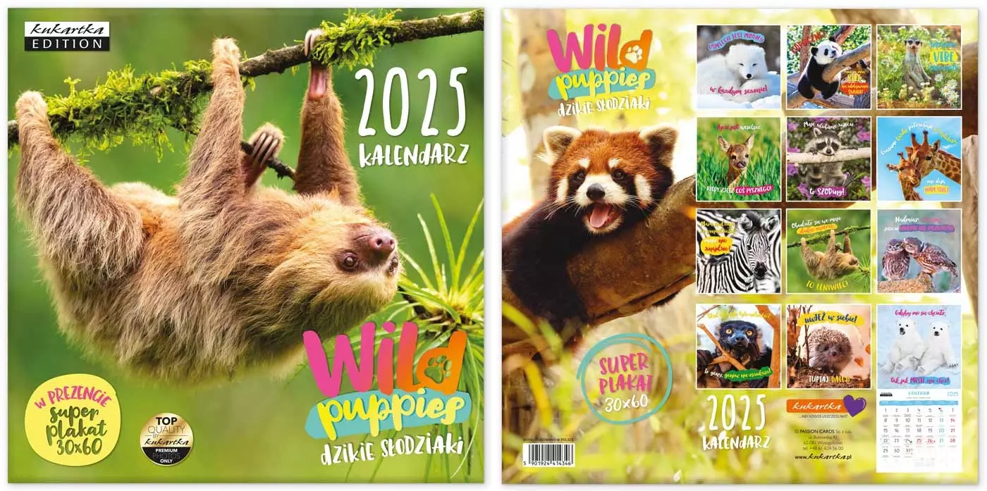 Kalendarz 2025 Wild puppies Dzikie słodziaki Zwierzątka ŚCIENNY - Książki