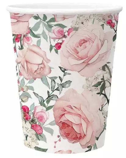Kubki papierowe 250 ml, Gorgeous Roses (8 sztuk) - Papiernicze i szkolne