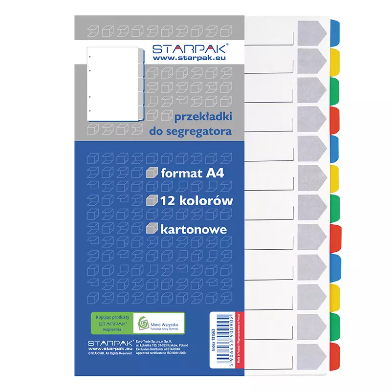 Przekładka A4 kartonowa, 12 kolorów - Papiernicze i szkolne