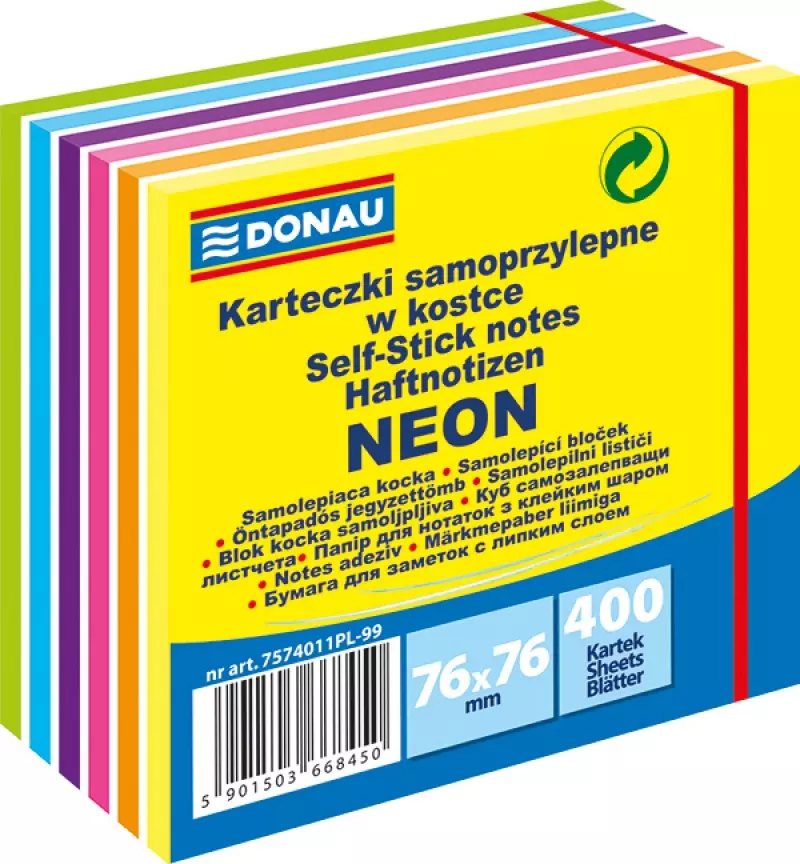 Karteczki samoprzylepne DONAU 76x76mm neonowe 400 kart. - Papiernicze i szkolne