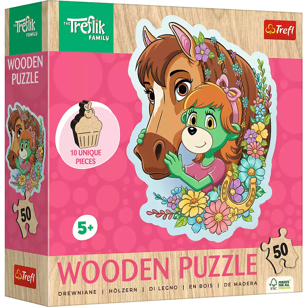 Puzzle drewniane 50 elementów. Rodzina Treflików. Wesoła Rodzina Treflików - Puzzle