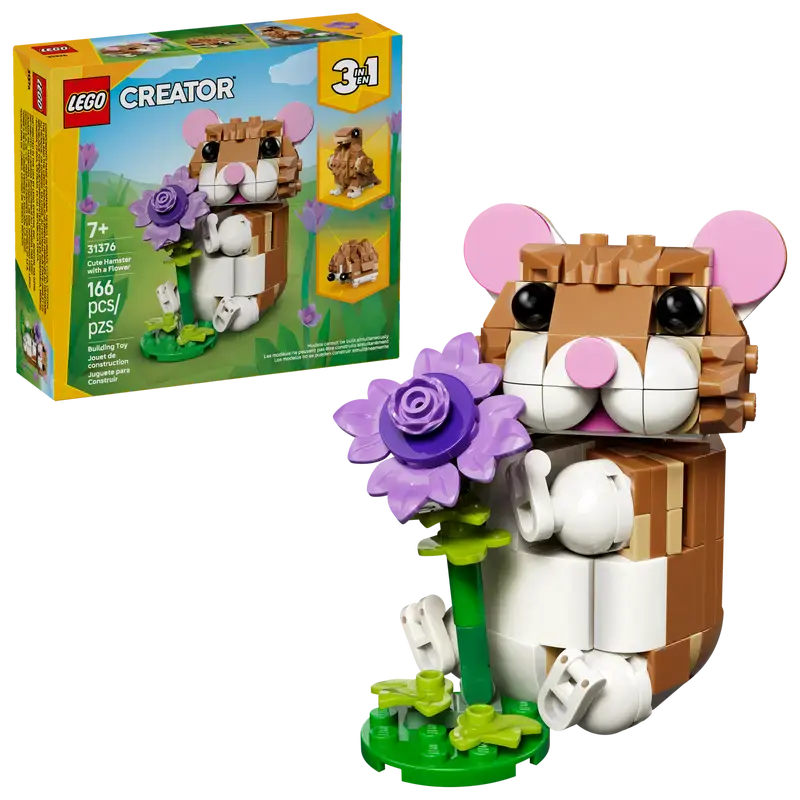 LEGO Creator 3 w 1 Uroczy chomik z kwiatkiem 31376 - Zabawki