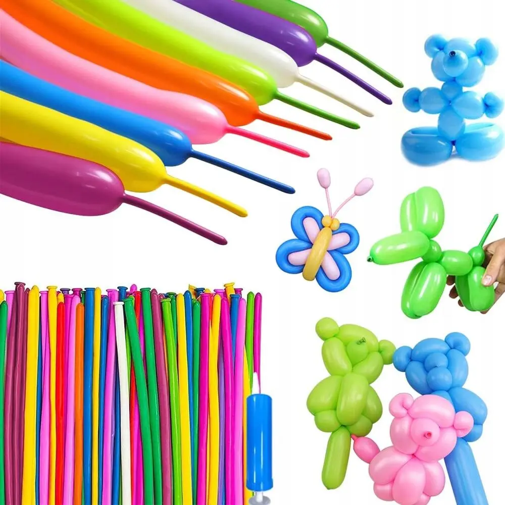 Długie Balony Do Modelowania na Urodziny ZESTAW 100 szt.+ Pompka - Papiernicze i szkolne