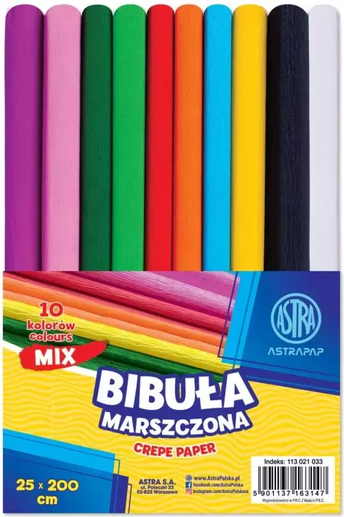 Bibuła marszczona 25 x 200 cm, 10 kolorów - Papiernicze i szkolne