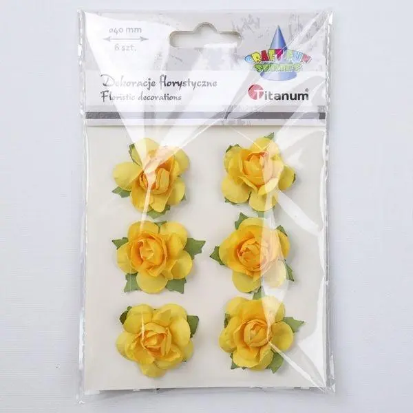 Papierowe róże na druciku 40mm żółte 6szt - Papiernicze i szkolne