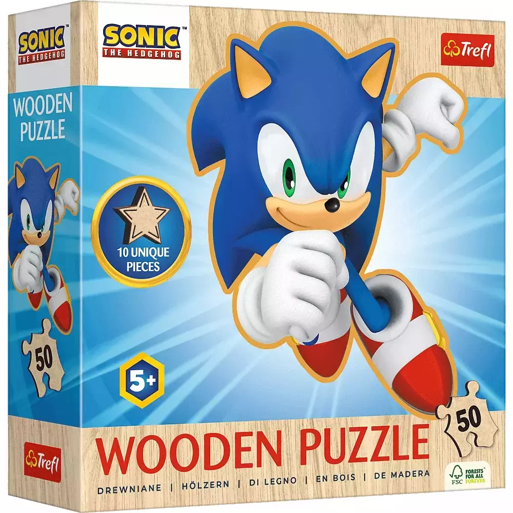 Puzzle drewniane 50 elementów. Sonic. Radosny Sonic - Puzzle