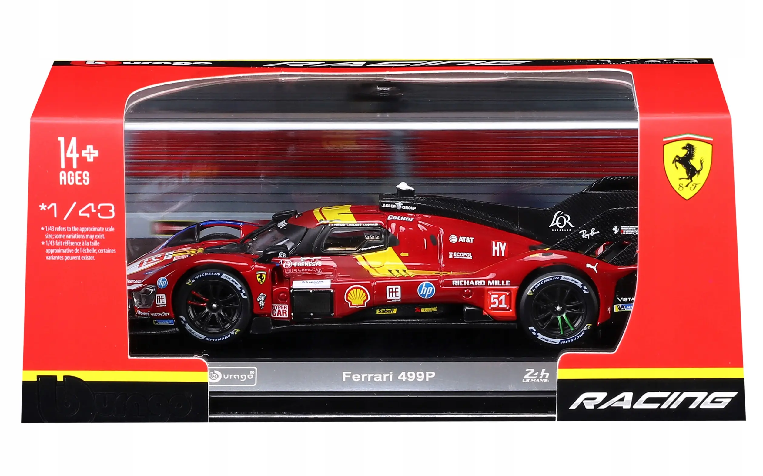 BBURAGO metal, 1:43 FERRARI RACING 499P plastik - Zabawki