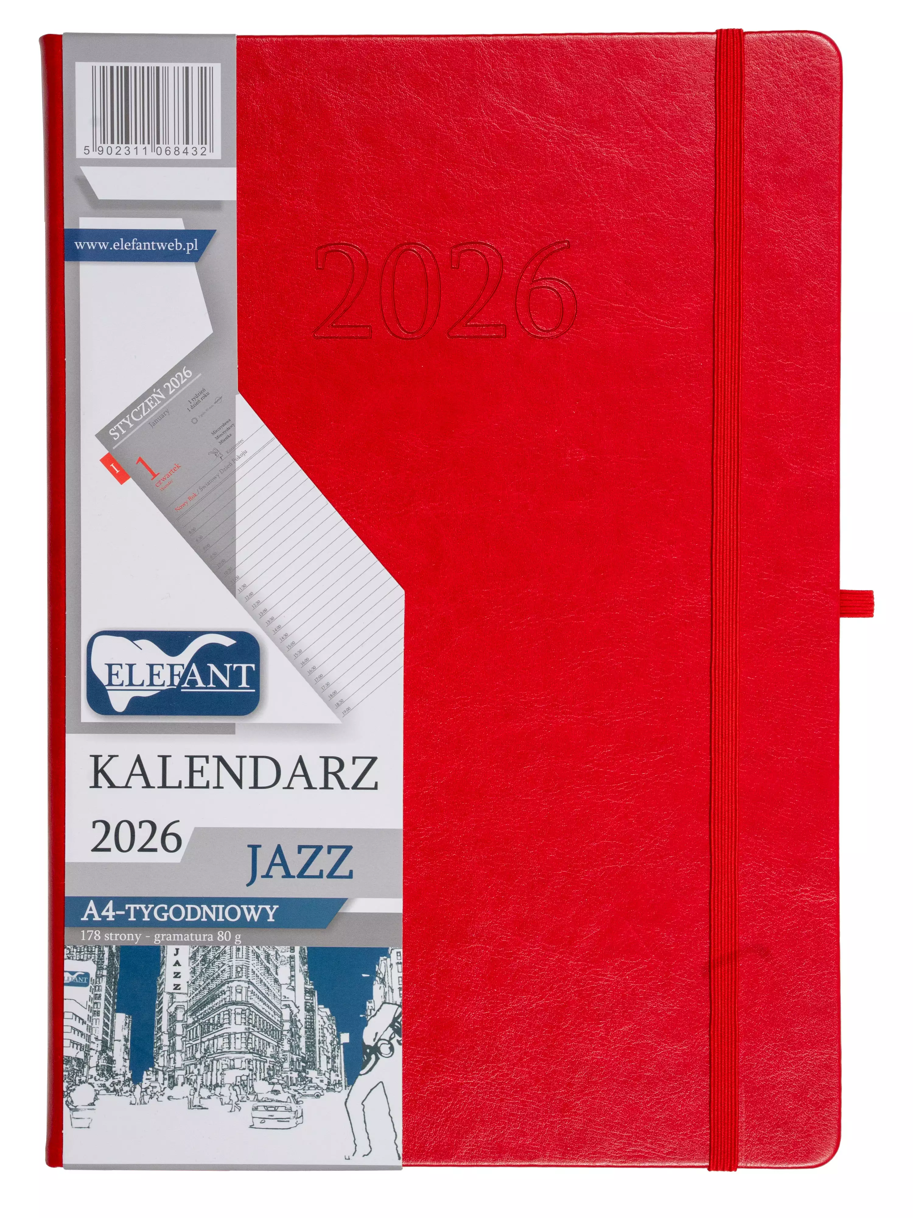 Jazz Kalendarz A4 tygodniowy czerwony 2026 - Książki