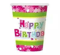 Kubeczki papierowe Happy Birthday różowe 6 sztuk - Książki