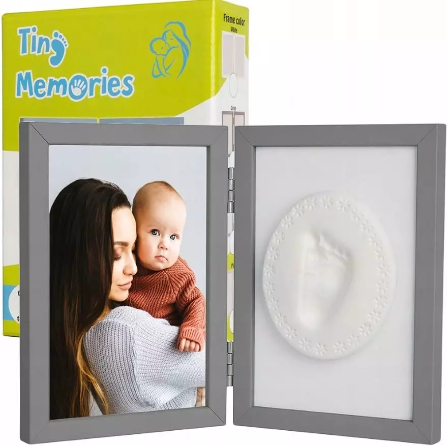 Zestaw Tiny Memories, podwójna ramka z glinką, szara - Zabawki