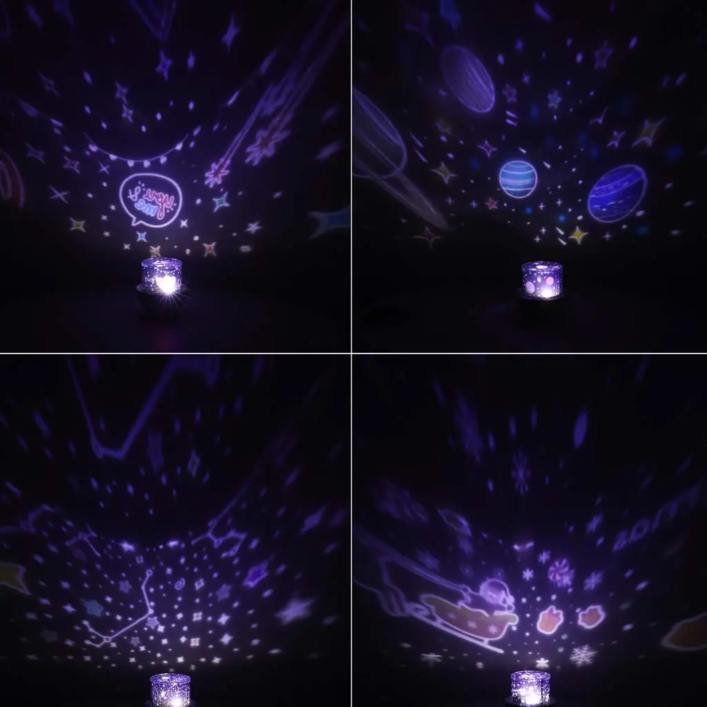 Lampka nocna projektor gwiazd LED USB obrotowy 6 motywów pilot jelonek - Elektronika i akcesoria