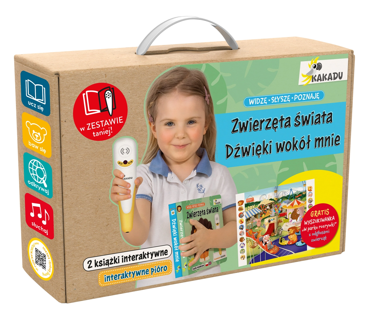 Mówiąca książka interaktywna „Widzę, słyszę, poznaję. Dźwięki wokół mnie i Zwierzęta świata”. (zestaw z piórem Kakadu) - Książki