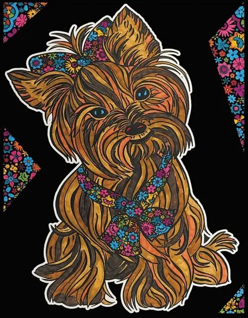 Kolorowanka Welwetowa Colorvelvet 47x35 cm Yorkshire Terrier + 12 flamastrów Cario - Książki