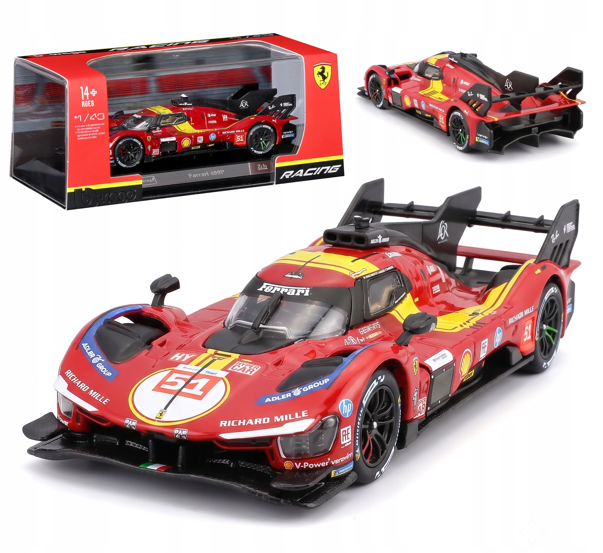 BBURAGO metal, 1:43 FERRARI RACING 499P plastik - Zabawki