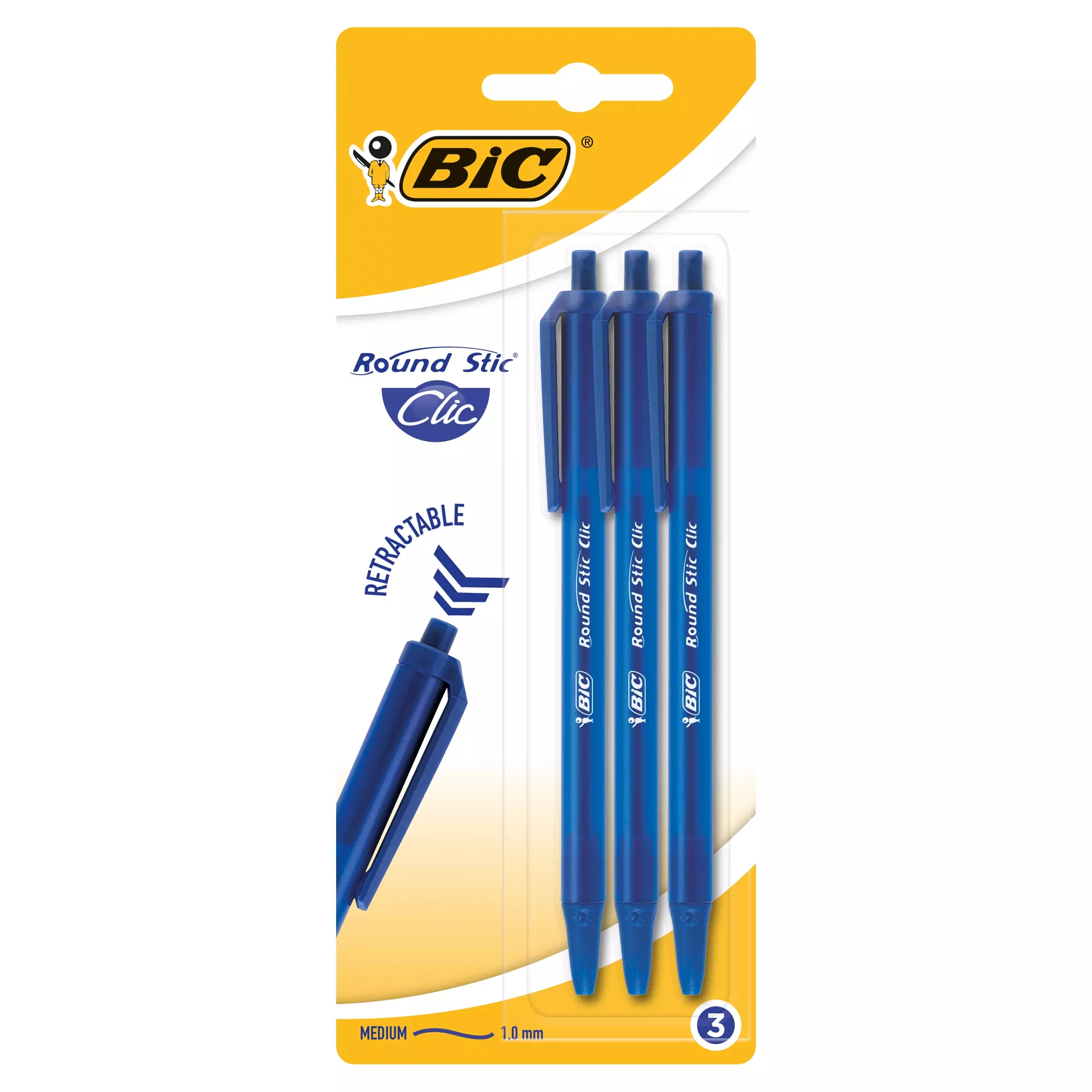 Długopis BIC Round Stic Clic niebieski blister 3szt - Papiernicze i szkolne