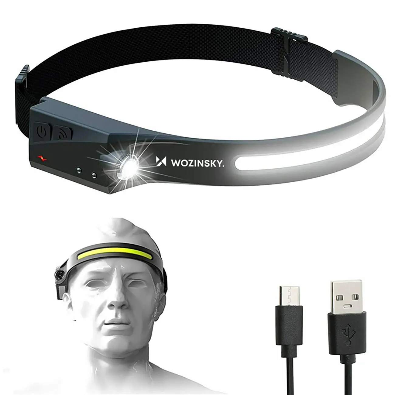 Latarka czołowa Wozinsky WLC-1200 350 lm diody CREE IPX4 z czujnikiem ruchu - czarna - Elektronika i akcesoria