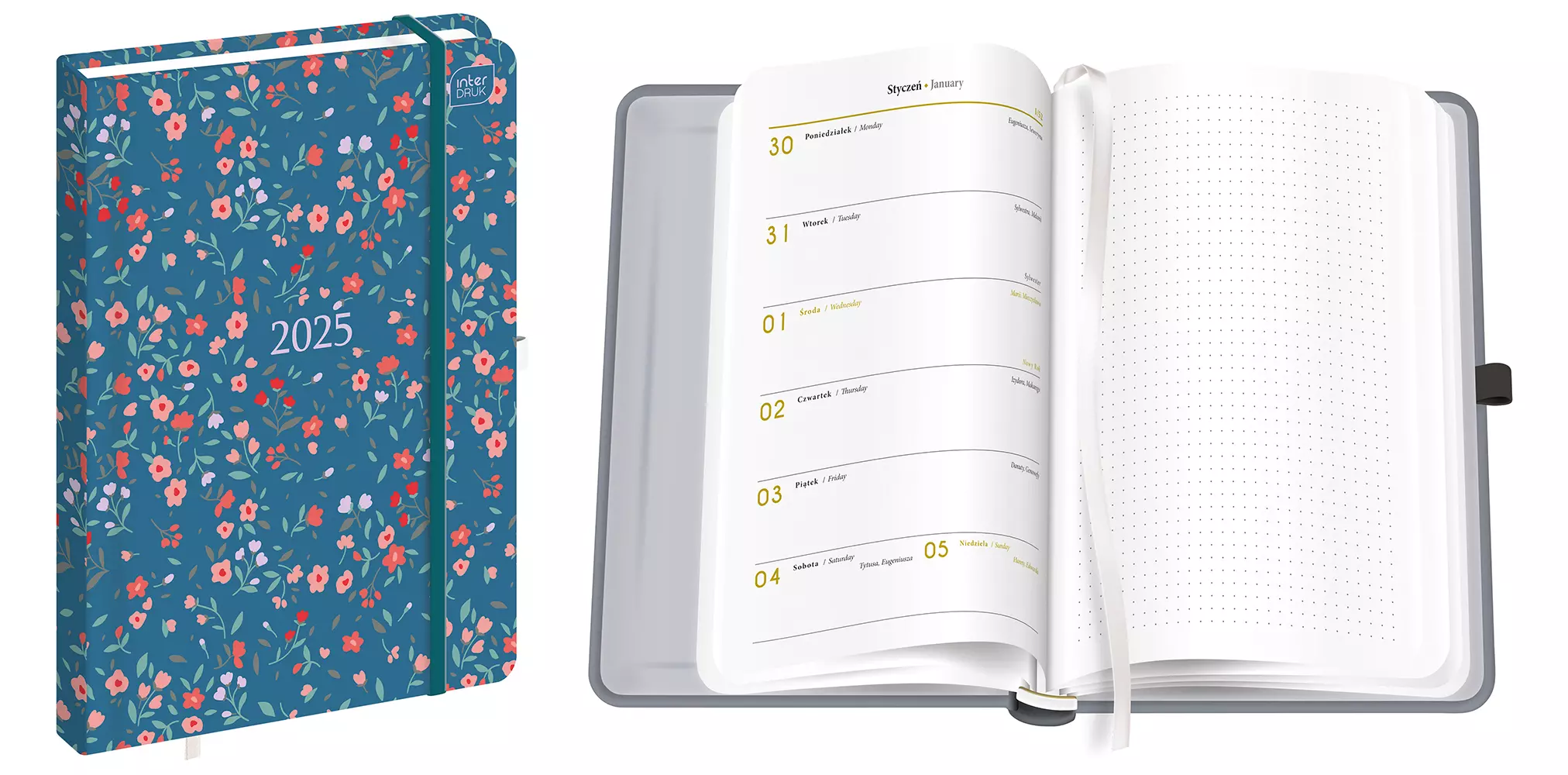 Kalendarz książkowy 2025 A5 96 kartek, Mat+UV Flowers - Książki