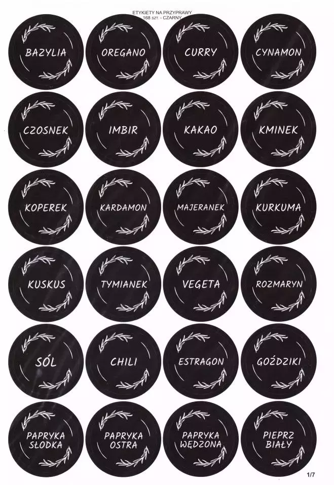 Etykiety na przyprawy czarne 40mm 168szt - Papiernicze i szkolne